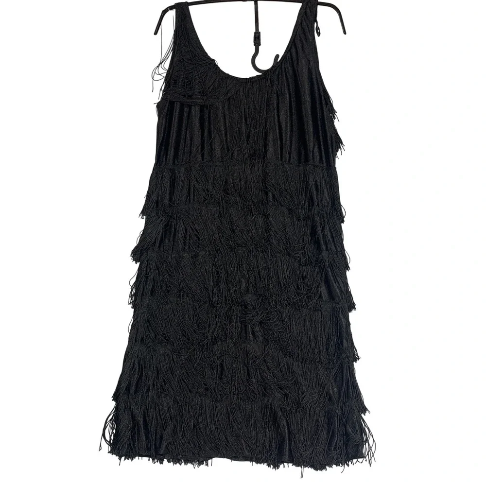 California Costume Flapper Dress Fringe‎ Sequin Sleeveless Black Large